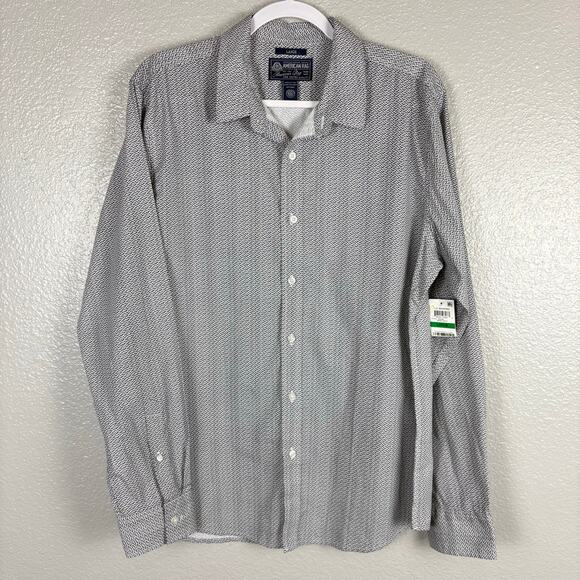 NWT American Rag Size Large Mens Button Down Preppy Boho White Grey Shirt - Picture 1 of 8